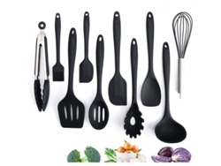 2026da-set Utensilios Cocina Silicona Resistente Al Calor 445°f, 10 Piezas: Batidor, Pinzas, Espátula, Cuchara, Tenedor Pasta (negro)