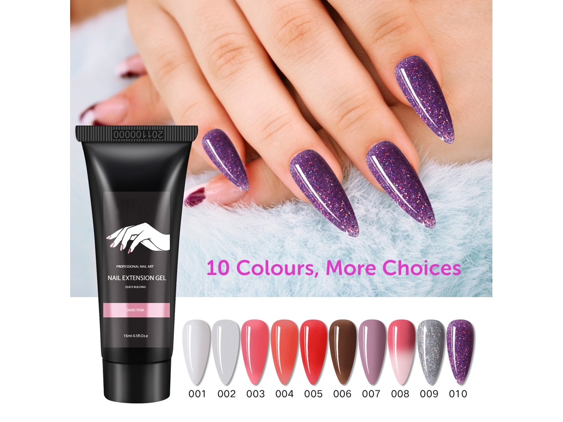 Kit de gel para unhas Rebe-Nail com 10 núcleos, base e top coat, 100 tips, glitter, diamantes e ferramentas para iniciantes em salão de beleza.