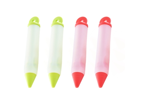 Juego de 4 bolígrafos para decoración de tartas, bolígrafo de silicona para escribir alimentos con 4 patrones de puntas de bolígrafo para manga pas...