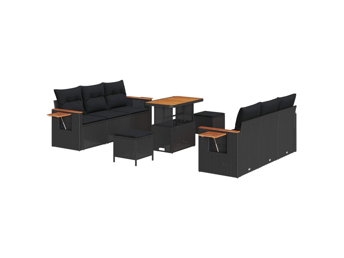 Maison Exclusive - Conjunto De Sofás De Jardín 11 Pcs Negro Ratán Sintético