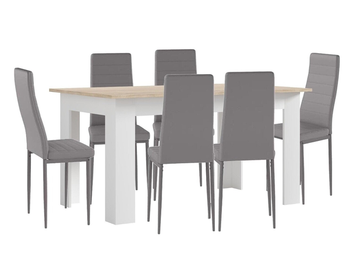 Pack Mesa de Comedor o Cocina Blanco y Cambria 6 Sillas en Polipiel/metal Gris SALDOSYSTOCKS