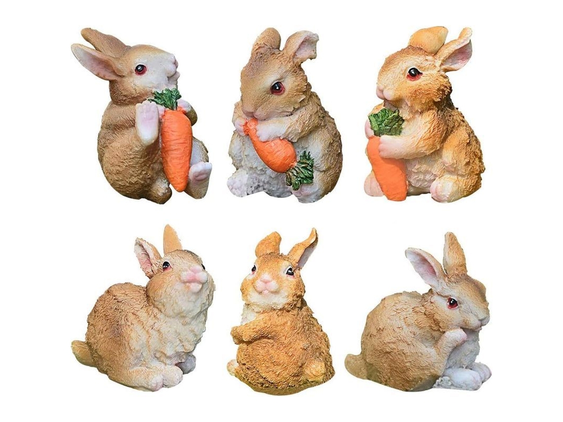 2026-6 Figuras De Conejos De Resina Mini Para Jardín Decoración De Pascua Marrón