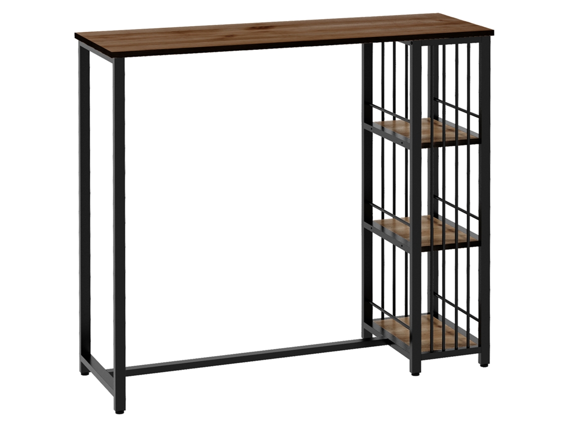 Mesa De Bar Con 3 Estantes, Madera Y Acero, Marrón, 120x40x105cm