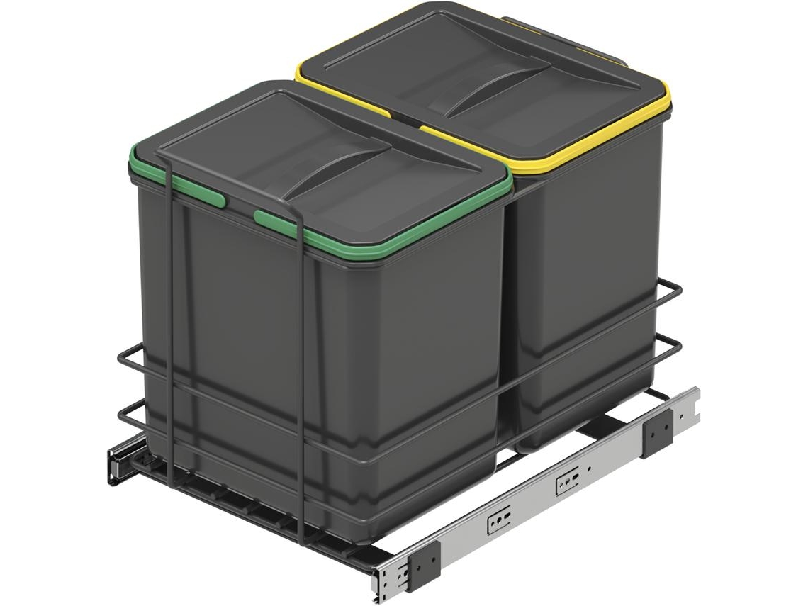 EMUCA Papelera de Reciclaje para Cocina 2 X 16 L con Fijación Inferior y Extracción Manual