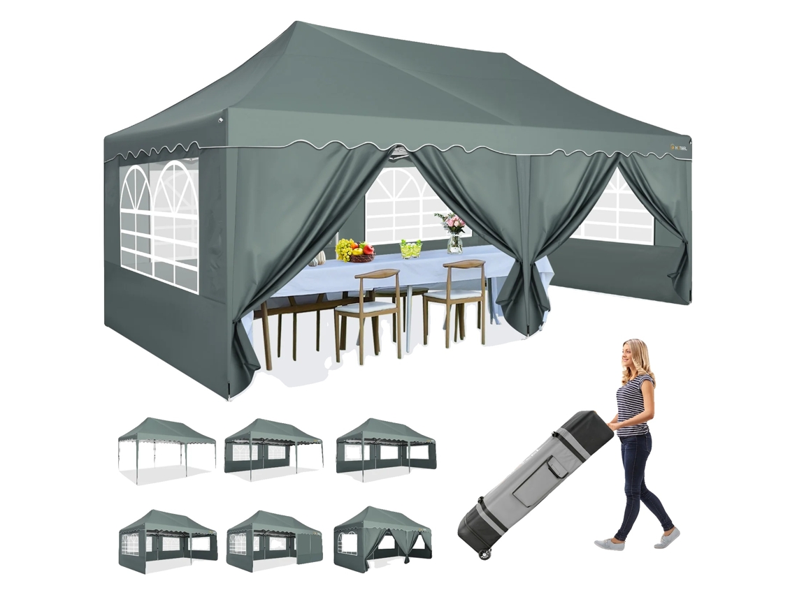 Gazebo, tela impermeable, altura mejorada, gris OEM