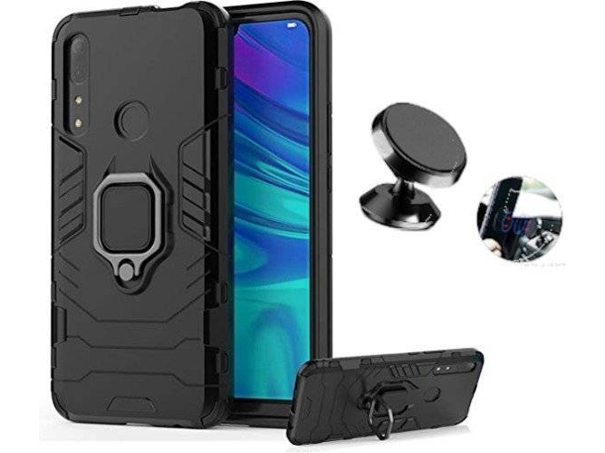 Kit Carcasa y Soporte Magnetico Huawei P Smart Z Defender Negro