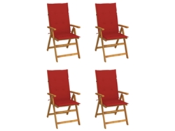 Juego de 4 Tumbonas Sillas de jardín reclinables Muebles para patio madera maciza acacia cojines