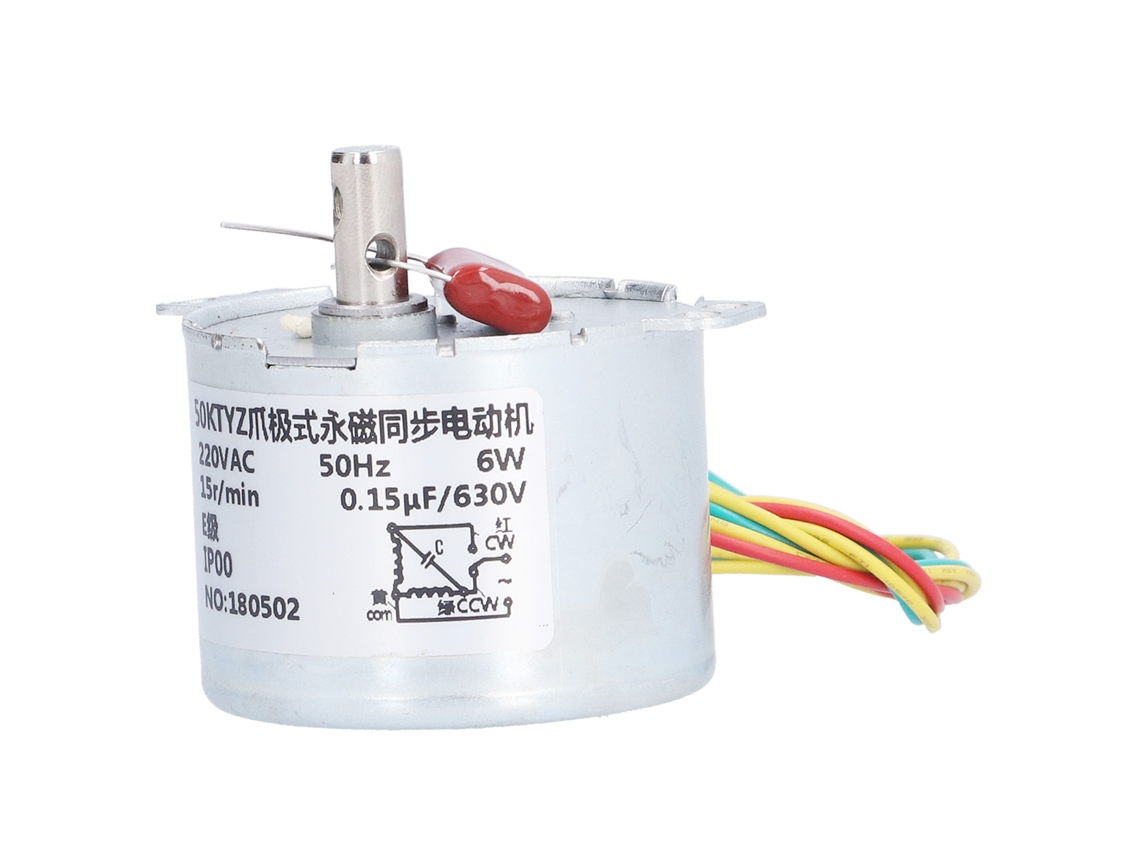 Motor síncrono de 15 rpm con microreducción.