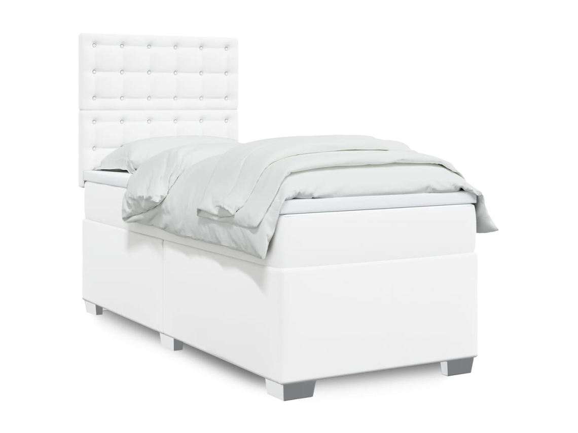 Cama Box Spring Con Colchón Cuero Sintético Blanco 90x190 Cm