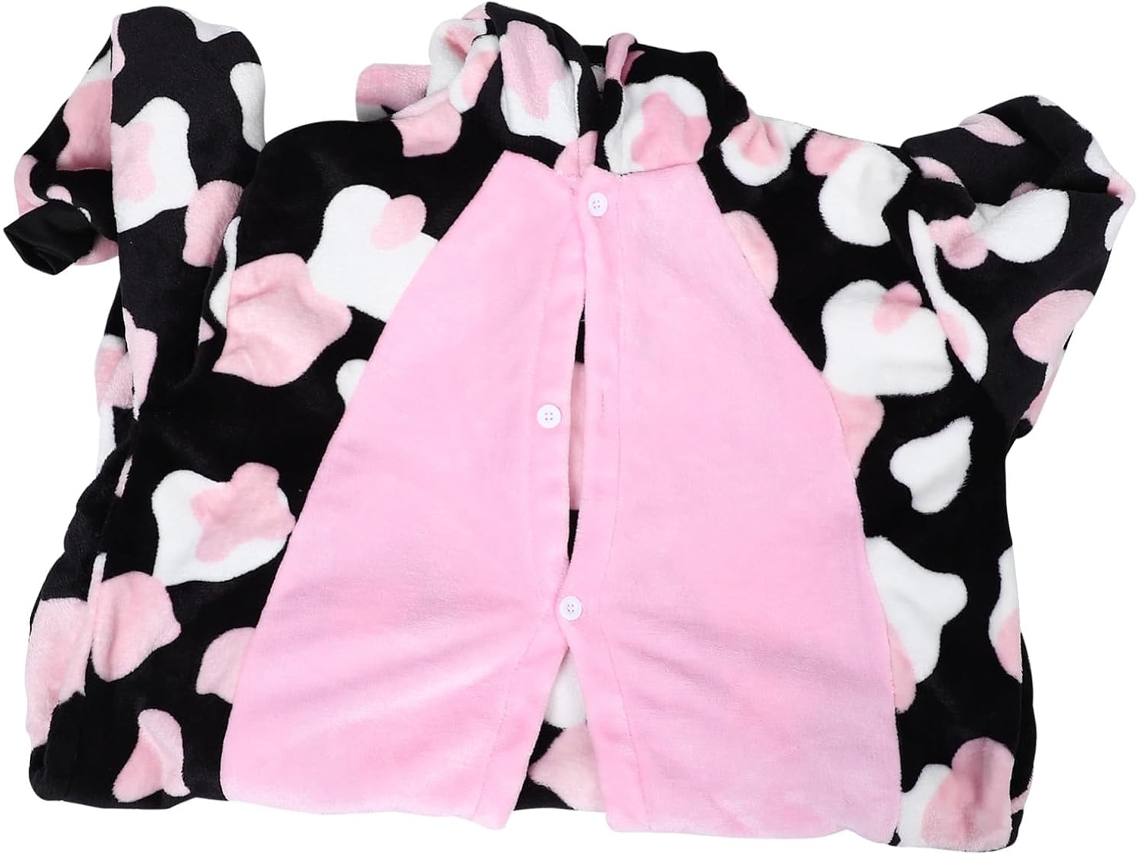 Pijama Macacão De Flanela Unissex Adulto Com Estampa Floral Rosa De Vaca, Macio E Quentinho Para O Halloween.