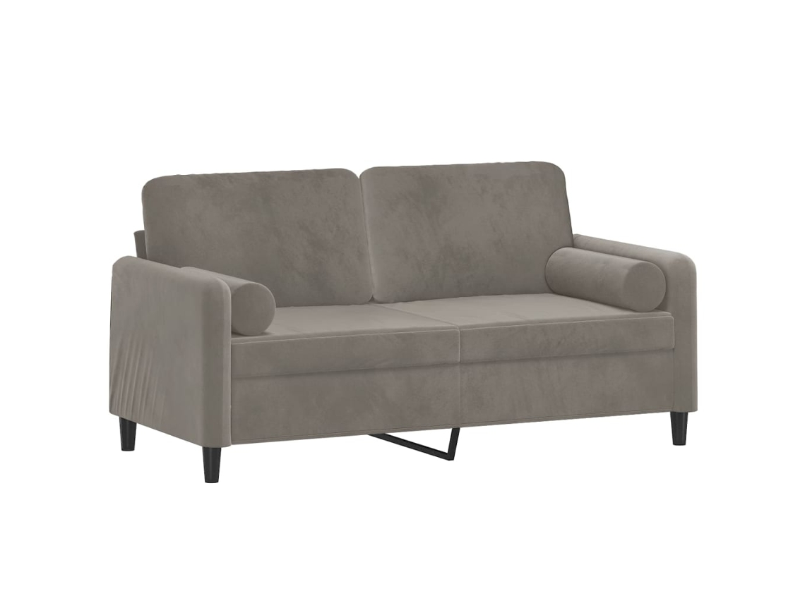 Sofá 2 Plazas Almohadas Y Cojines Terciopelo Gris Claro 140 Cm