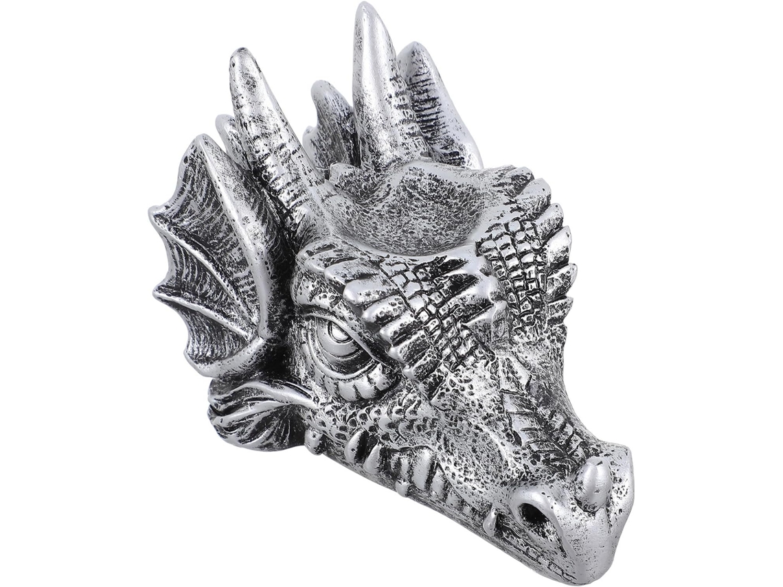 Escultura Resina Soporte Cabeza Dragón Plateada Decoración Creativa Única Interior Hogar Bola