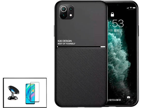 Kit Funda Magnetic Lux, Protector Cristal Templado 5D Full Cover Curved y Soporte Magnético de Coche Xiaomi Mi 11 Lite PHONECARE Negro