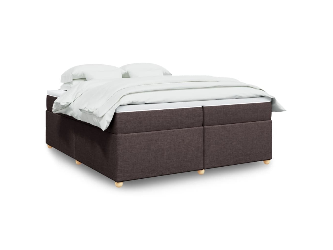 Cama Box Spring Con Colchón Tela Marrón Oscuro 200x200 Cm