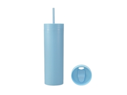 Botella De Agua Deportiva De Plástico Azul Opaco De Doble Capa De 460 Ml Con Tapa De Pajita Para Actividades Deportivas Al Aire Libre.