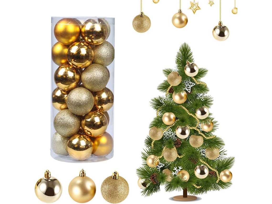 Adornos Navideños, 24 Adornos Para Árbol De Navidad, Plástico Irrompible (dorado)