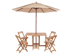 Mesa con Sillas y Sombrilla BELIANI Frassine de Madera de Acacia Marrón Claro 130X90X74