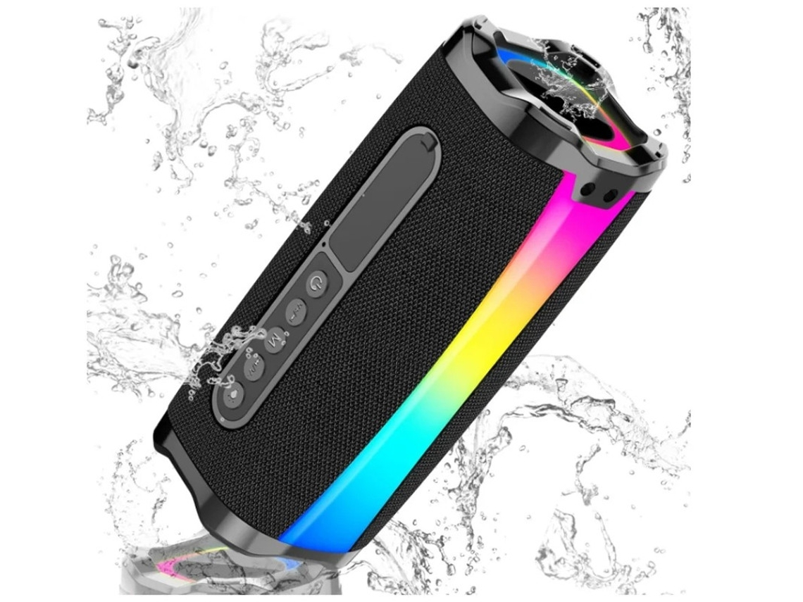 Altavoz Bluetooth Yizhood 20W Estéreo HD 18 horas de reproducción Bluetooth 5.1 Luz RGB IP7 Impermeable Negro