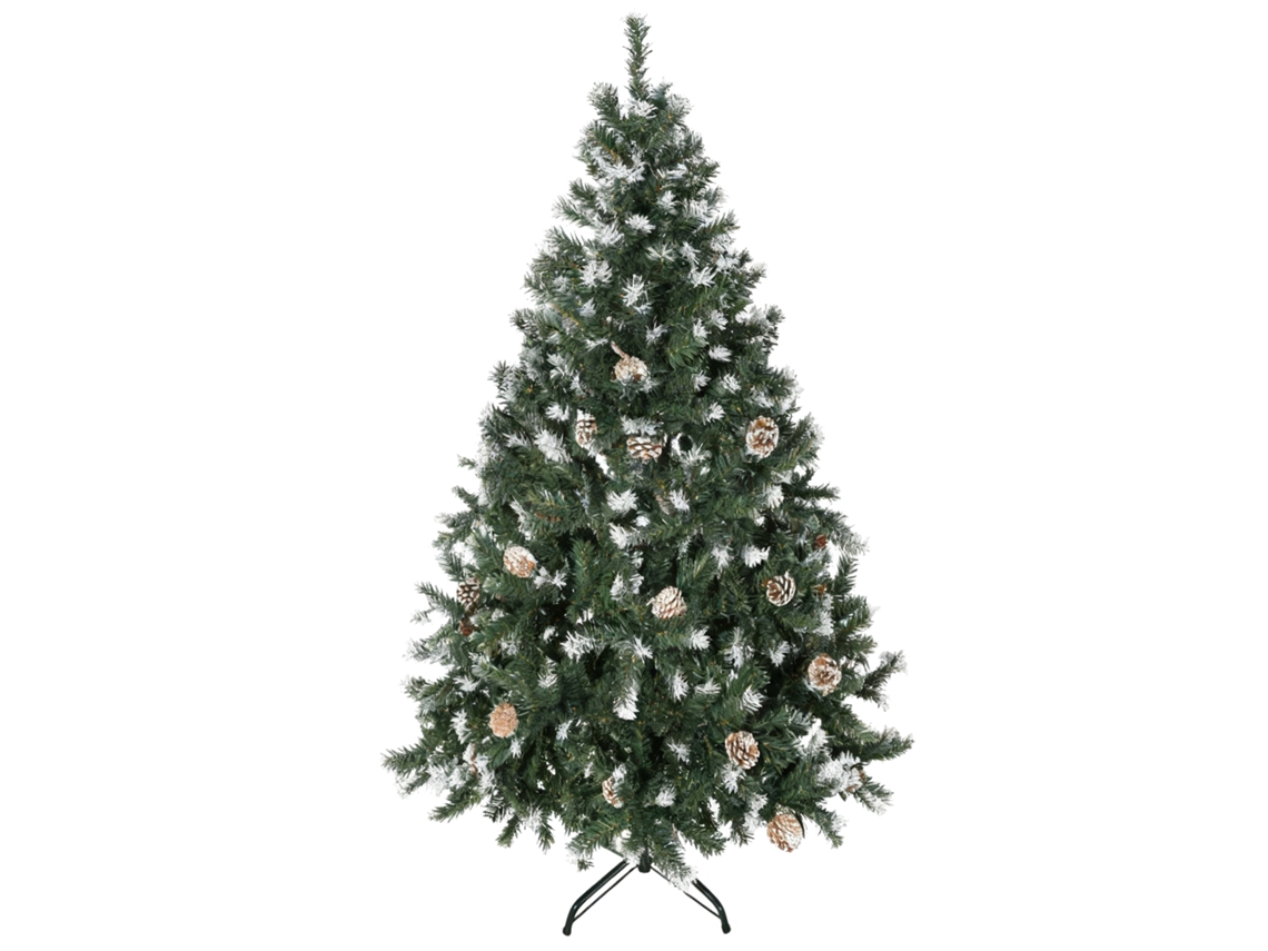 Árvore Natal 150cm 676 Galhos Neve E Pinhas, Abertura Automática Base Dobrável Verde