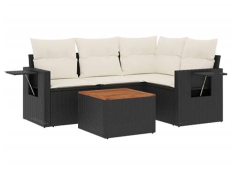 Conjunto 5 de muebles de jardín VIDAXL y cojines ratán sintético negro