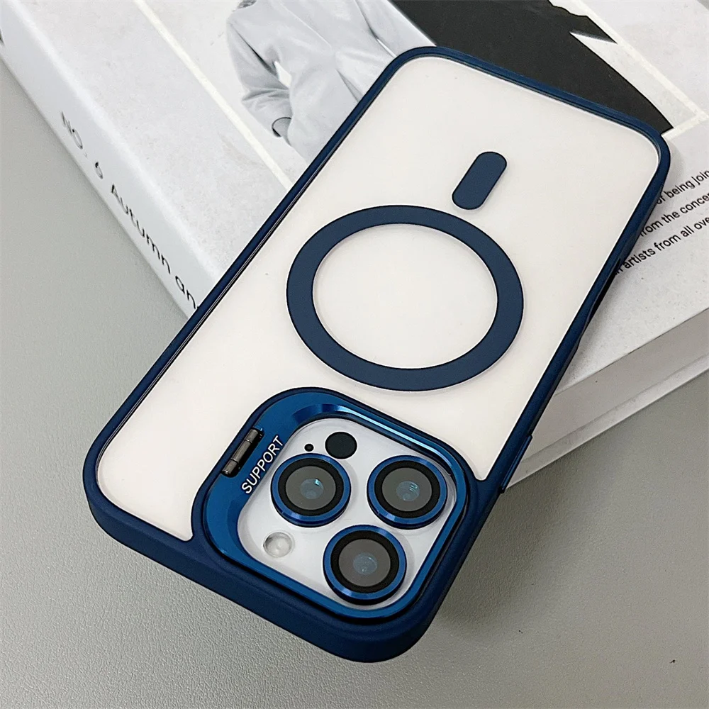 (iphone 14, Azul Oscuro) Funda Magnética Antigolpes, Compatible Con Magsafe, Con Protector De Lente De Cristal