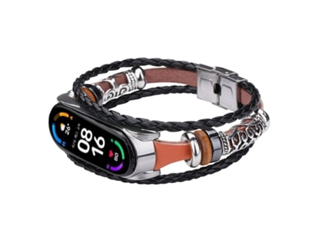 Correa de PU estilo étnico retro para Xiaomi Mi Band 5/6 - marrón/plata