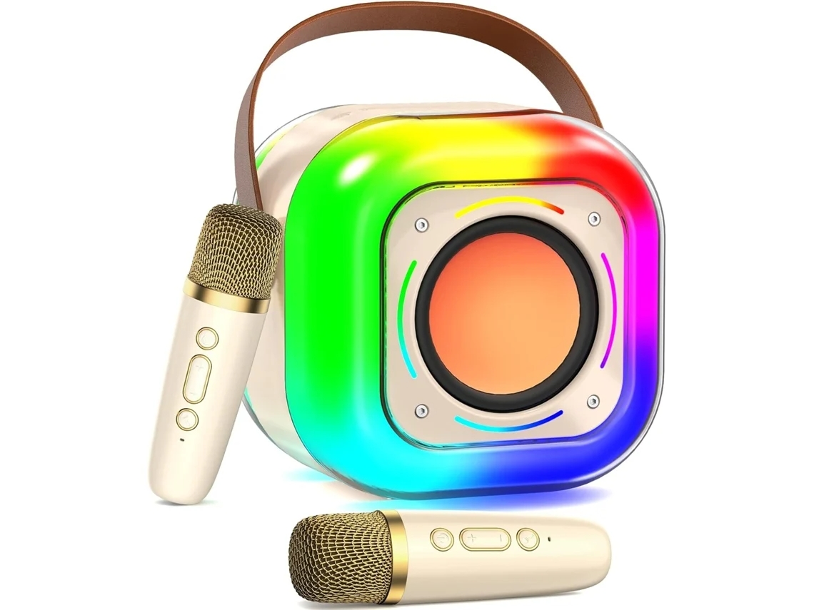 Máquina de karaoke para adultos y niños, sistema de sonido portátil con 2 micrófonos inalámbricos y altavoz de karaoke (blanco).