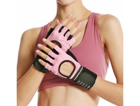 Guantes de entrenamiento de gimnasio de levantamiento de pesas Guantes de entrenamiento con muñequera Rosado M