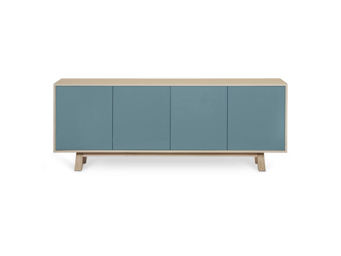 Aparador Bajo MON PETIT MEUBLE FRANÇAIS con 4 Puertas (Azul Frehel - Madera - 200 x 77 x 46 cm)