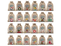 24 bolsas navideñas de yute con cordón, 5,5 x 4 pulgadas (05)