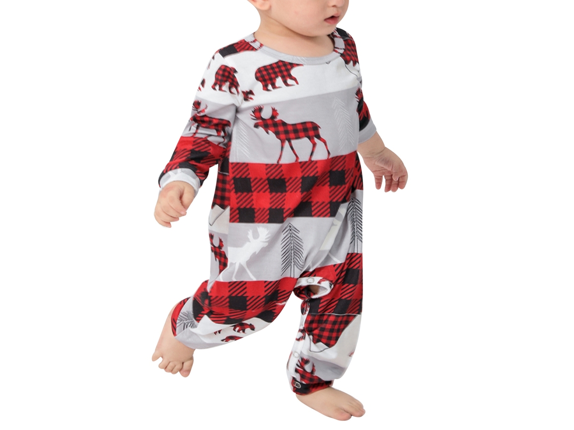 Conjunto de pijama familiar navideño Rebe con diseño acolchado, manga larga, rojo/gris, para bebés de 3 a 6 meses.