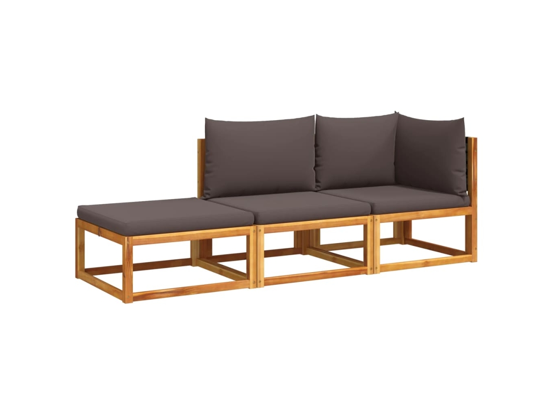 Conjunto 3 de sofás de jardín con cojines VIDAXL madera maciza acacia
