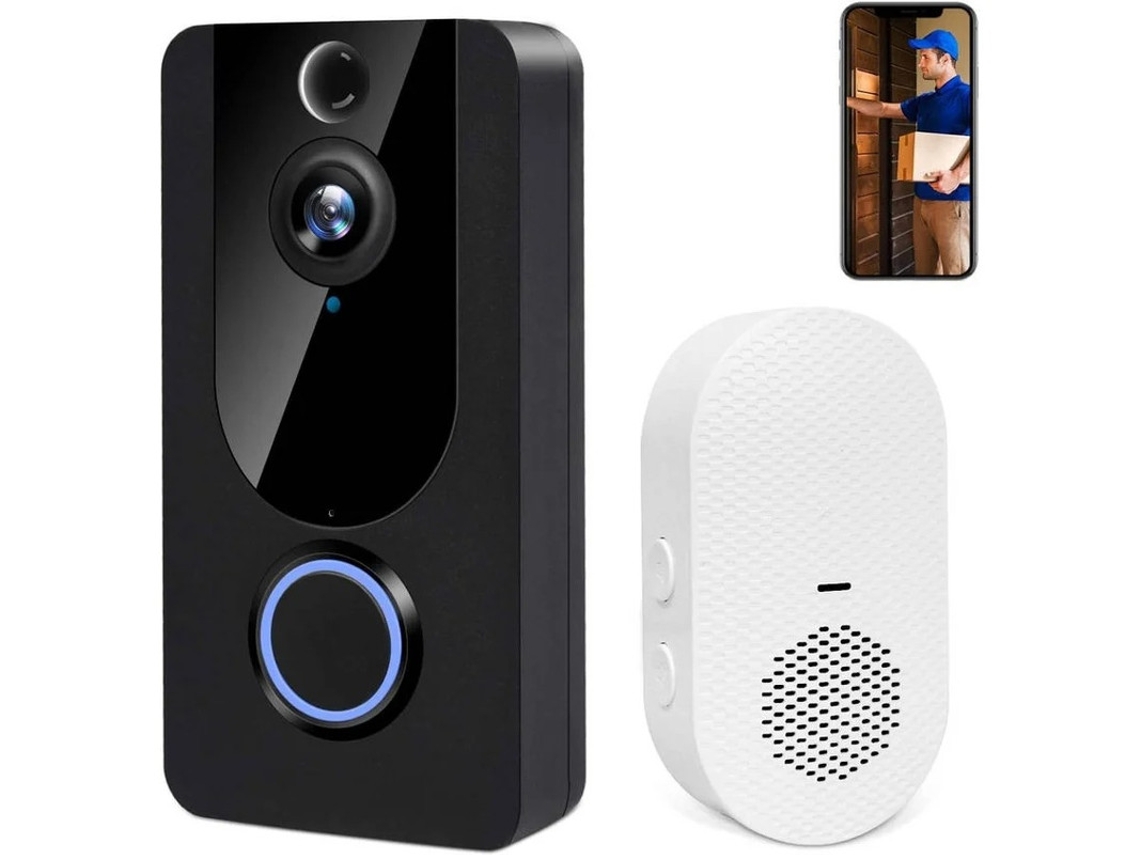 Timbre con cámara y video Bestvite, HD 1080p, Wi-Fi, detección de movimiento, audio bidireccional, gran angular de 166°, visión nocturna, resistencia al agua IP65, color negro