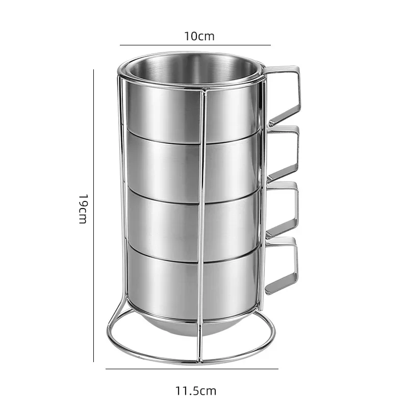 Juego De Tazas De Café De Doble Pared Con Aislamiento Térmico (300 Ml, 4 Unidades), De Acero Inoxidable 304.