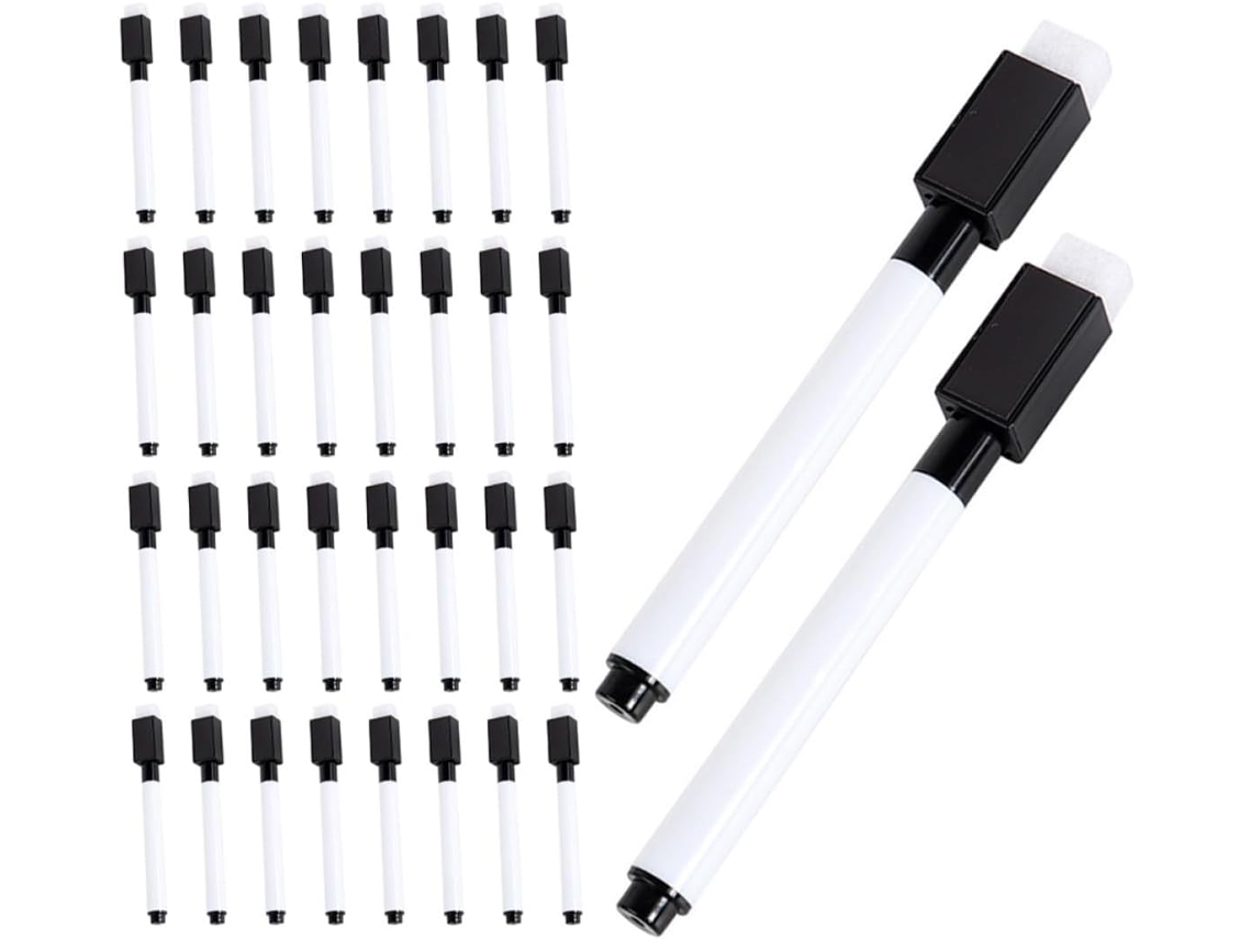 Paquete De 100 Rotuladores Negros Borrables Para Pizarra Blanca, Punta Fina, Tinta Soluble En Agua.