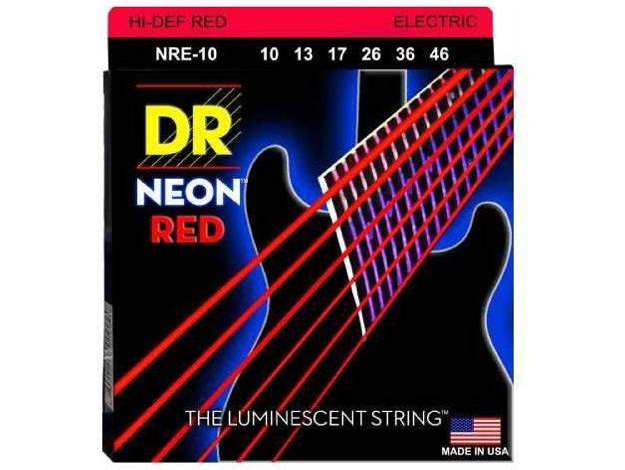 Juego de Cuerdas Guitarra Eléctrica DR NRE-10 NEON RED (.010 - .013 - .017 - .026 - .036 - .046 - Níquel)