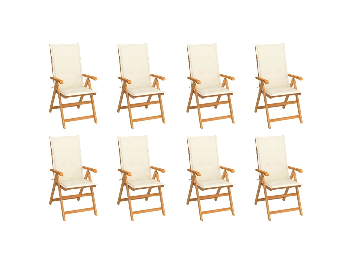 Sillas de jardín reclinables DKD Home Decor de 8 piezas con cojines, teca maciza