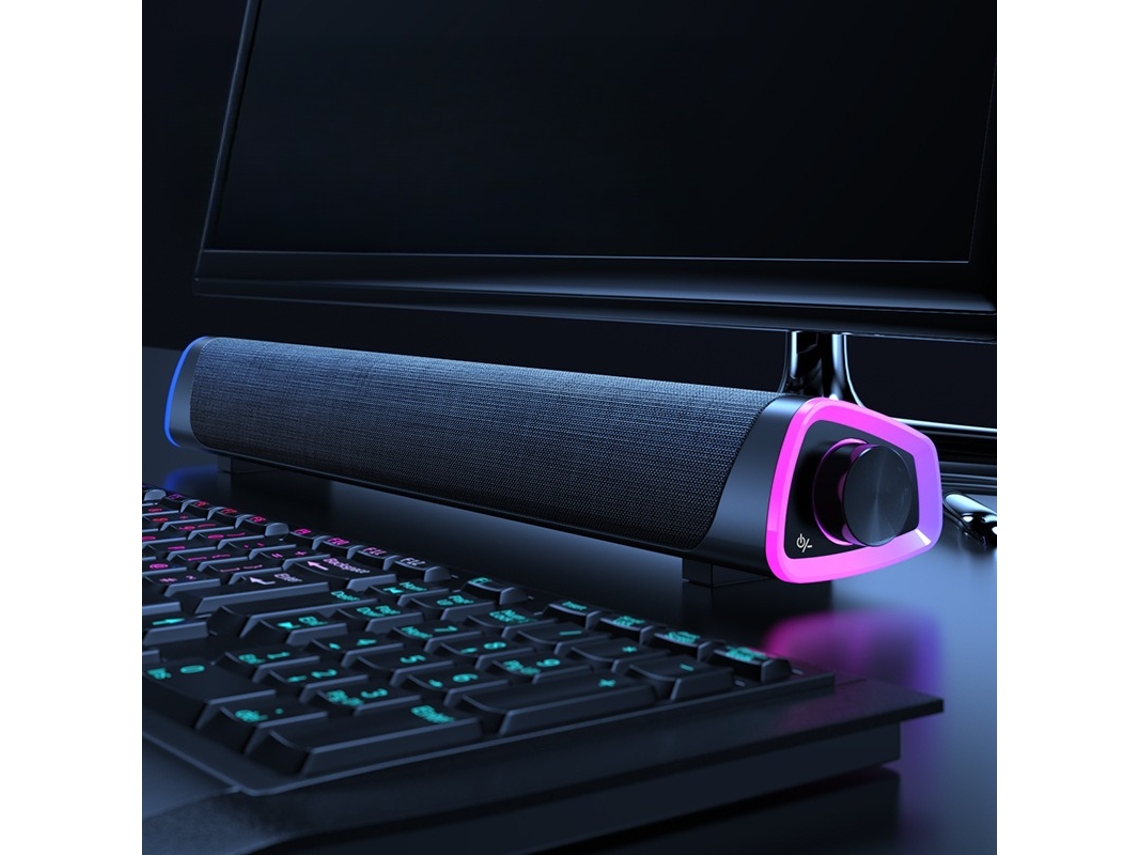 Barra de sonido USB HEXINYIGJLY con Bluetooth y 6 efectos de luz, sonido envolvente 2.0, para ordenador y portátil, color negro.