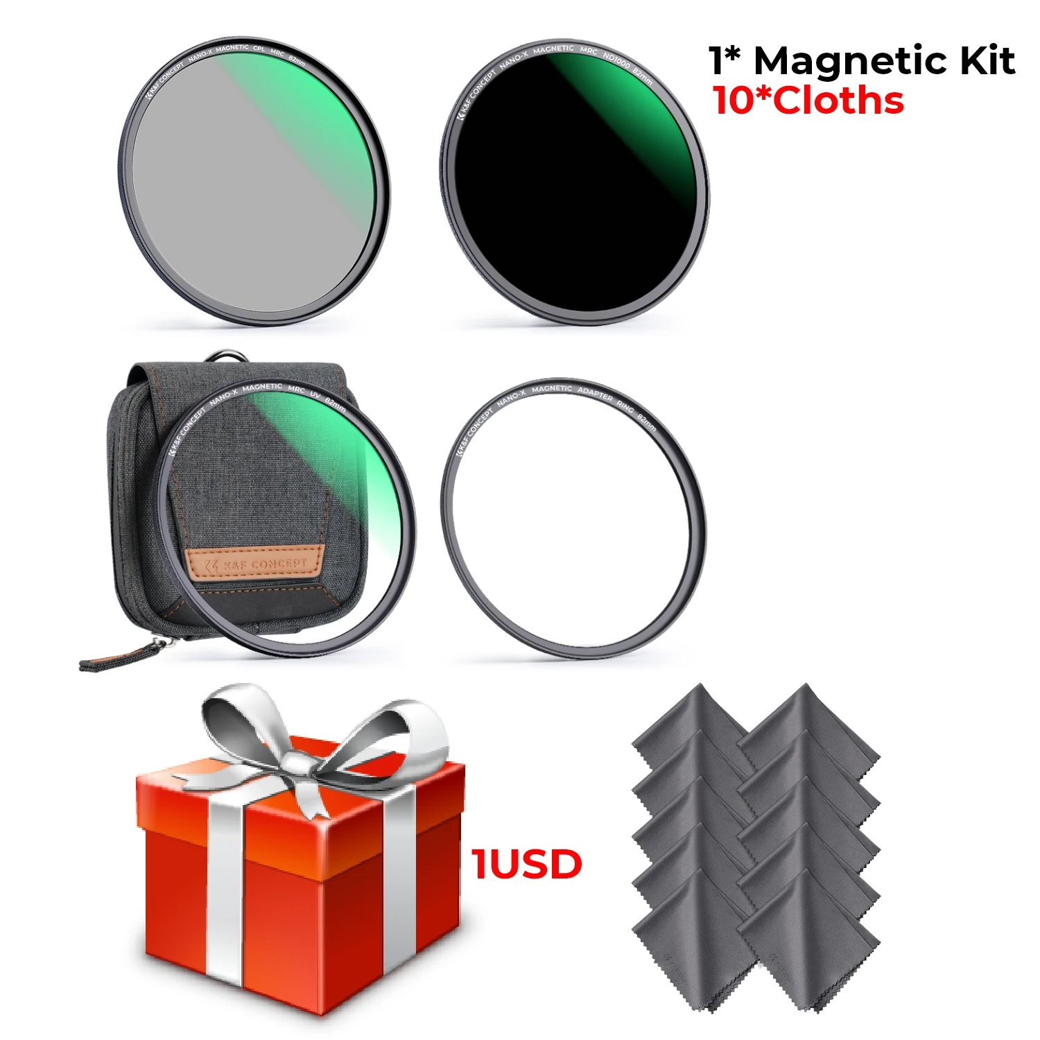 Kit de filtros magnéticos ultrafinos ND1000+MCUV+CPL de 82 mm con bolsa y paños de limpieza
