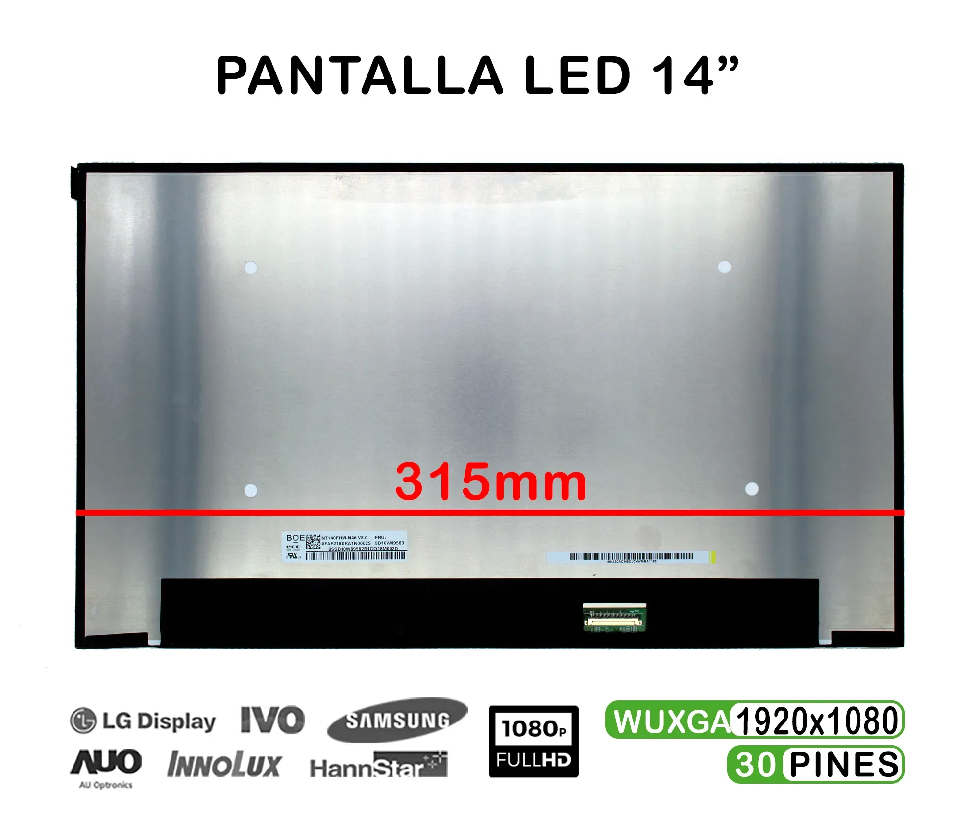Pantalla Led De 14 Para Portátil Nt140fhm N46 Fhd 30 Pines Compativel