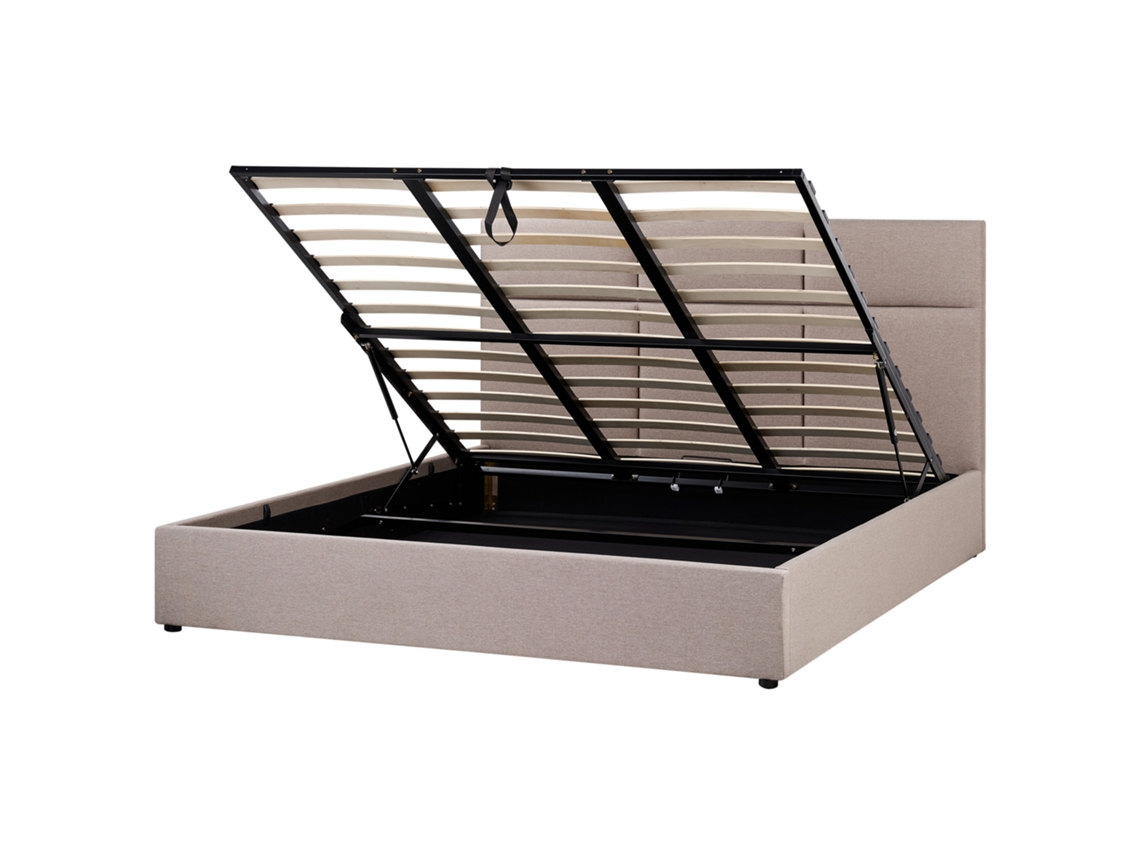 Cama con almacenaje Beliani Lagord de poliéster beige (180 x 214 x 84 cm)