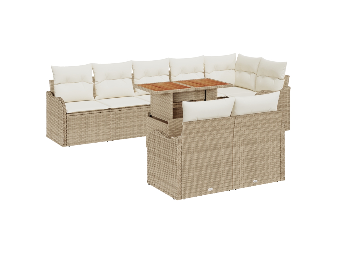 Conjunto 9 De Sofá De Jardín De Vidaxl Con Cojines, Ratán Poliéster Beige  Beige Ratán