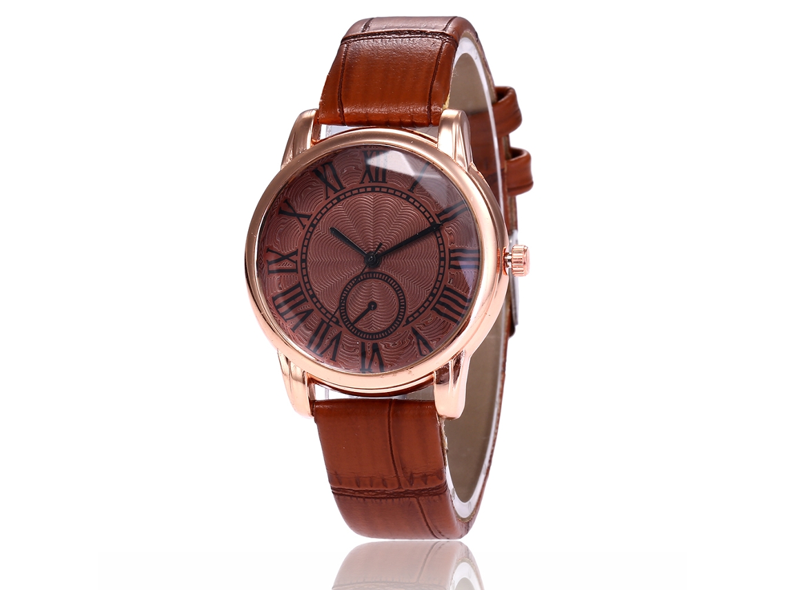 Reloj De Cuarzo Para Mujer Con Correa De Cuero Pu Dial Números Romanos Zhoulianfa Café