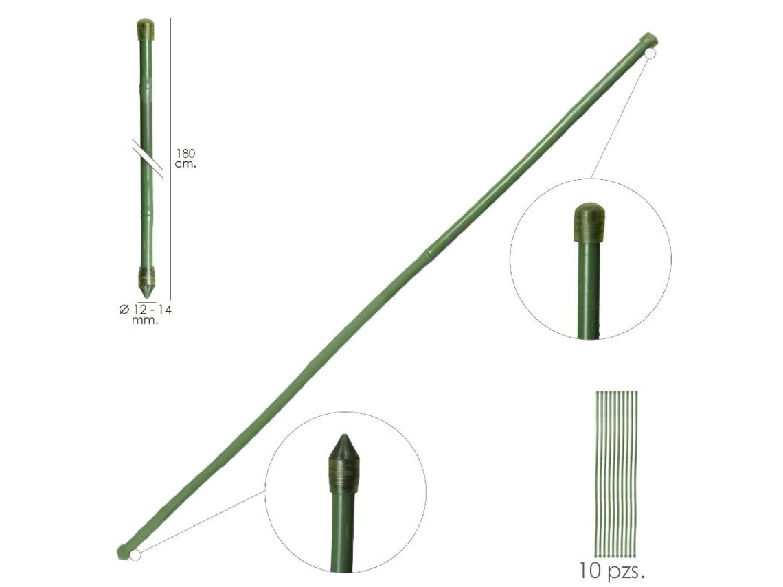 Tutor Varilla Bambú Plastificado Ø 12  - 14 mm x   180 cm (Paquete 10 Unidades) SATURNIA