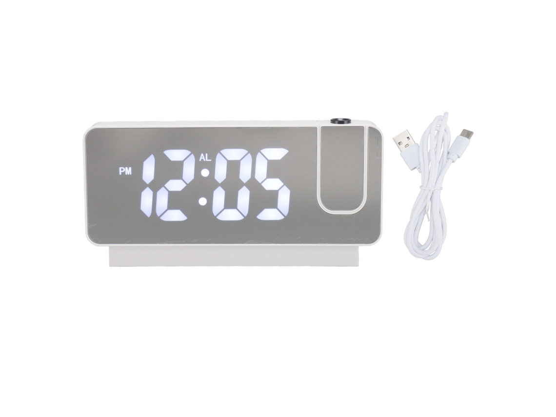 Reloj Despertador Con Proyección Usb Recargable, Espejo Led Y Función De Repetición De Alarma - Blanco
