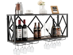 Soporte de Pared para Botellas de Vino, Estantería de Vino Industrial con Portabotellas para 39 Botellas y 12 Copas, Estante COSTWAY