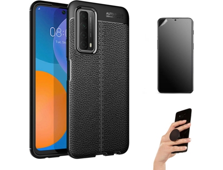 Kit Carcasa Y Protector Huawei P Smart 2021 Ultimatte Rugged Leather Y Popsocket Negro