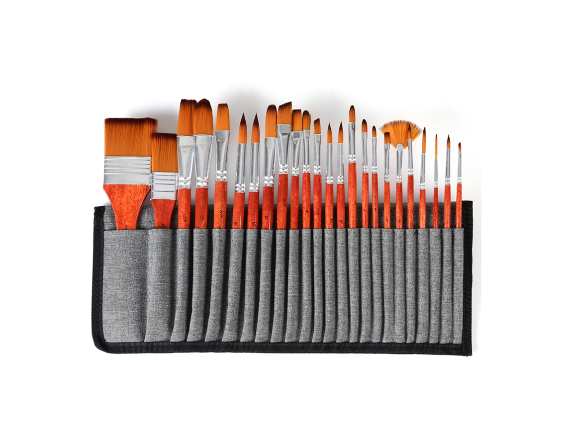 Juego De 24 Pinceles Profesionales De Nailon Para Pintura, Estilo Retro, Color Rojo, Para Acrílico, Acuarela, Gouache, Para Artistas, Estudiantes Y Principiantes.