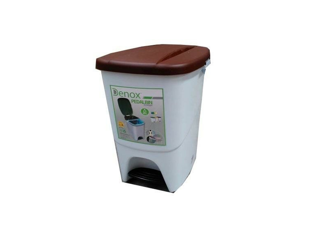 Papelera con Pedal DENOX Blanco Marrón Rectangular 25 L