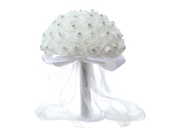 Ramo De Novia Artificial Blanco Con Perlas De Cristal Para Decoración Del Hogar Y Bodas.